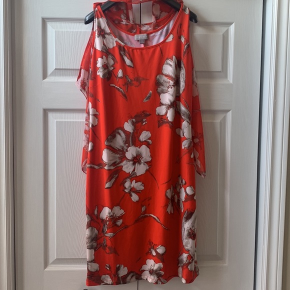 Laura poppy red large white floral tank dress removable  chiffon poncho EUC - Picture 3 of 6